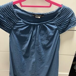BCBGMaxAzria Blue Ruched Blouse Short Sleeve